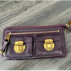 Marc Jacobs Deep Purple & Gold Quilted Stitched Leather Zip Wallet